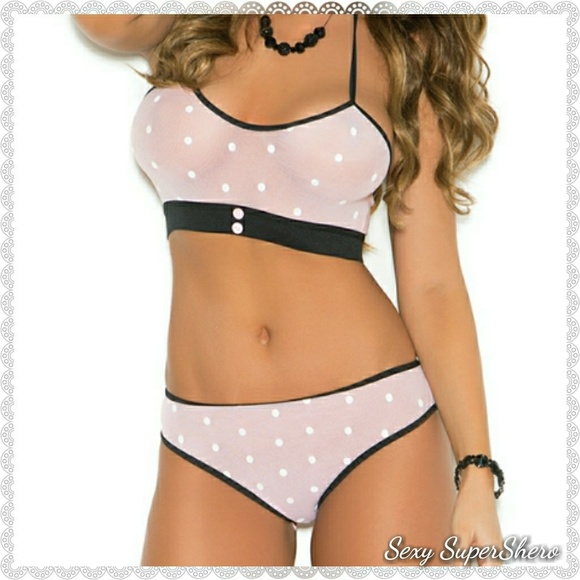 🆕 Pink Polka Dot 3 piece Lingerie / lounge set - Picture 2 of 6