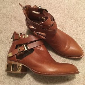Jeffrey Campbell cognac & gold buckle booties