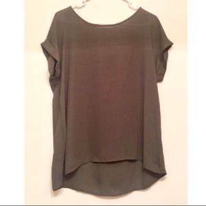 Chiffon Hi-Lo Olive Green Blouse size Large