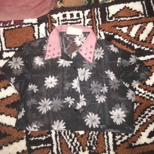 Stud Collar Flower Crop Top