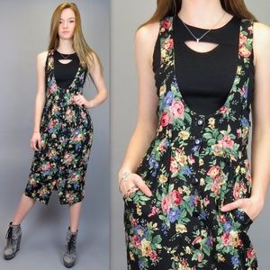 Vintage Suspender Midi Skirt Dress Floral Print