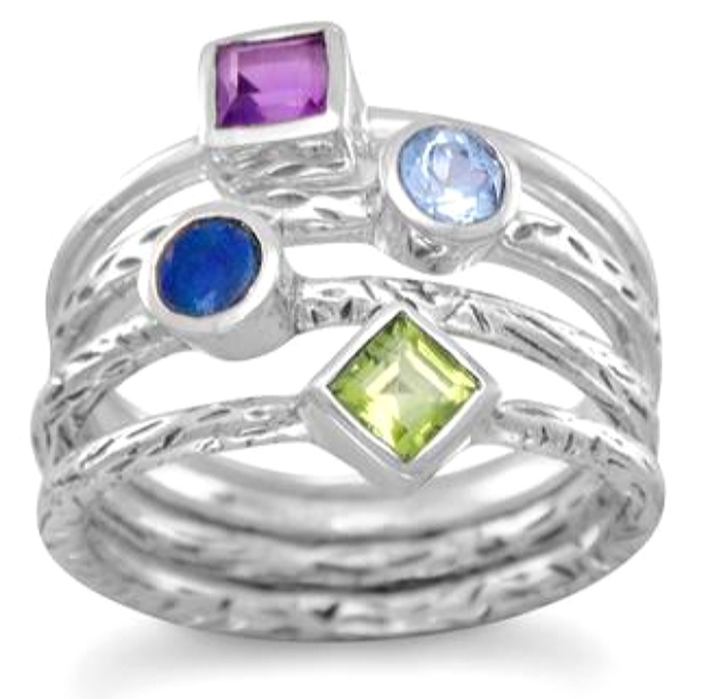 4 BAND STERLING SILVER MULTISTONE RING
