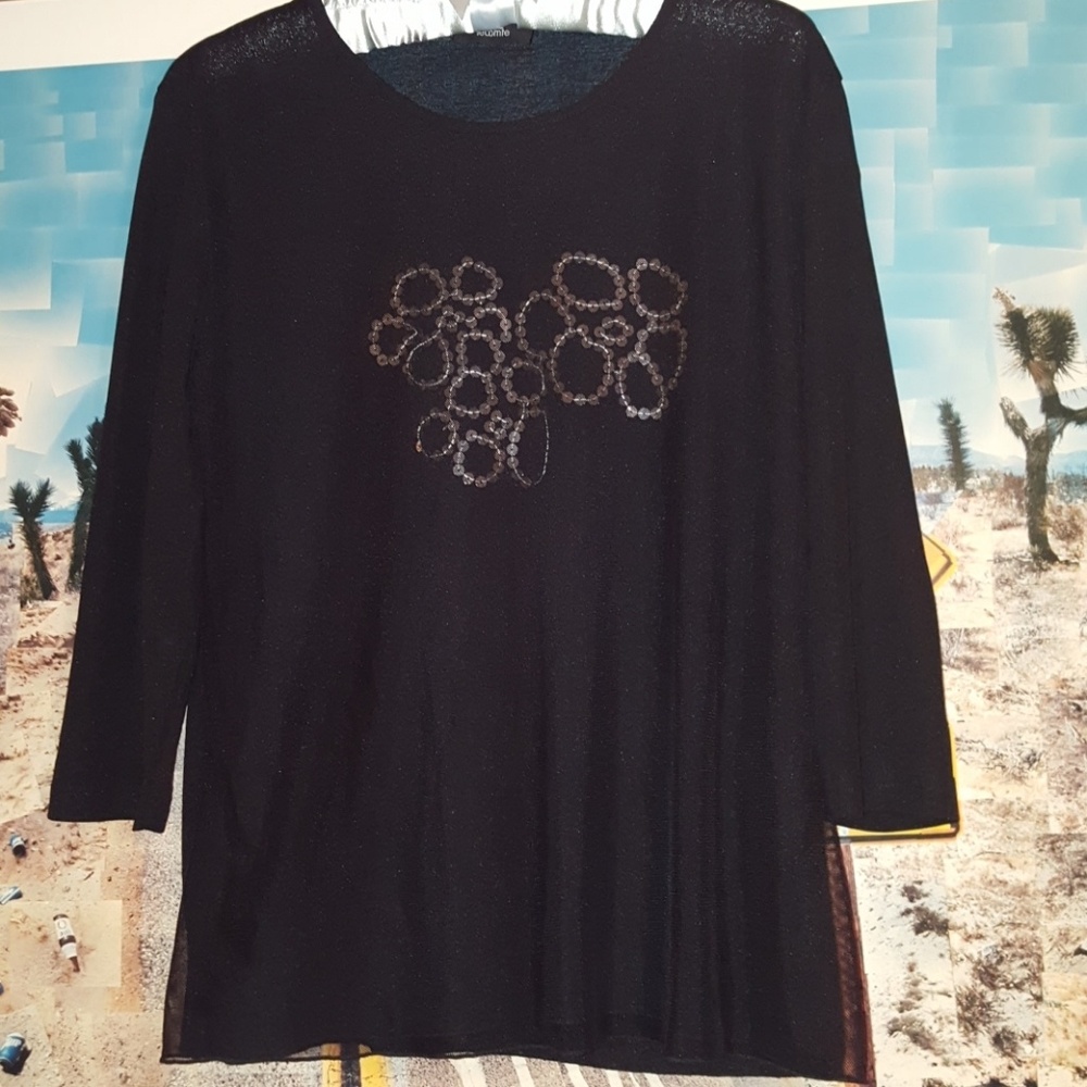 Lecomte Black sequined 3/4 sleeves Top Size L - Picture 1 of 7