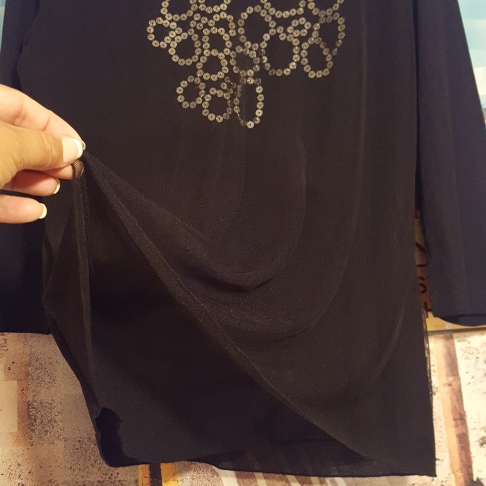 Lecomte Black sequined 3/4 sleeves Top Size L - Picture 3 of 7