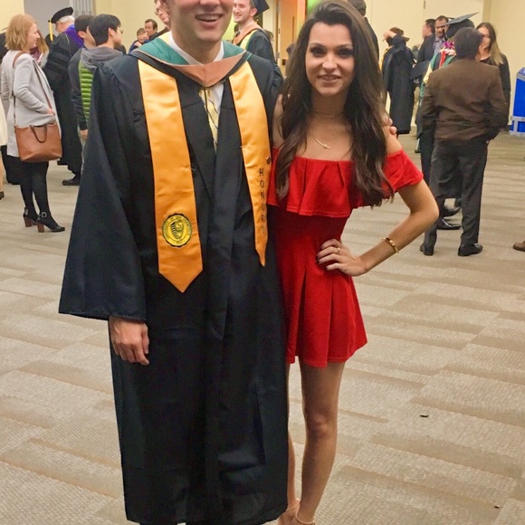 Red off the shoulder romper - Picture 3 of 4