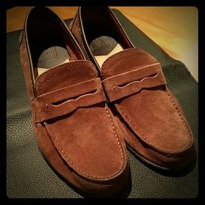 New- FRYE Lewis brown suede penny loafers