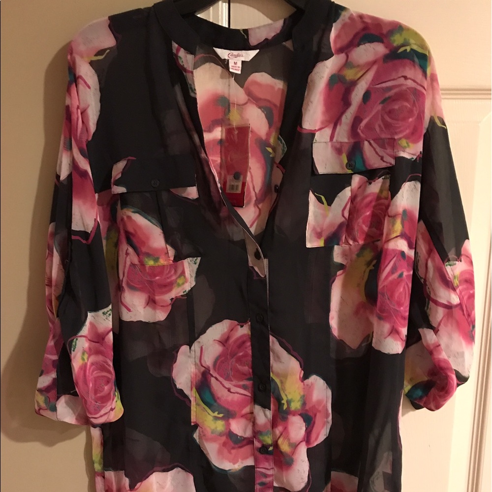NWT Black and pink floral Blouse - Size M