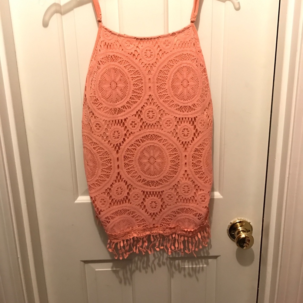 Lace coral tank top