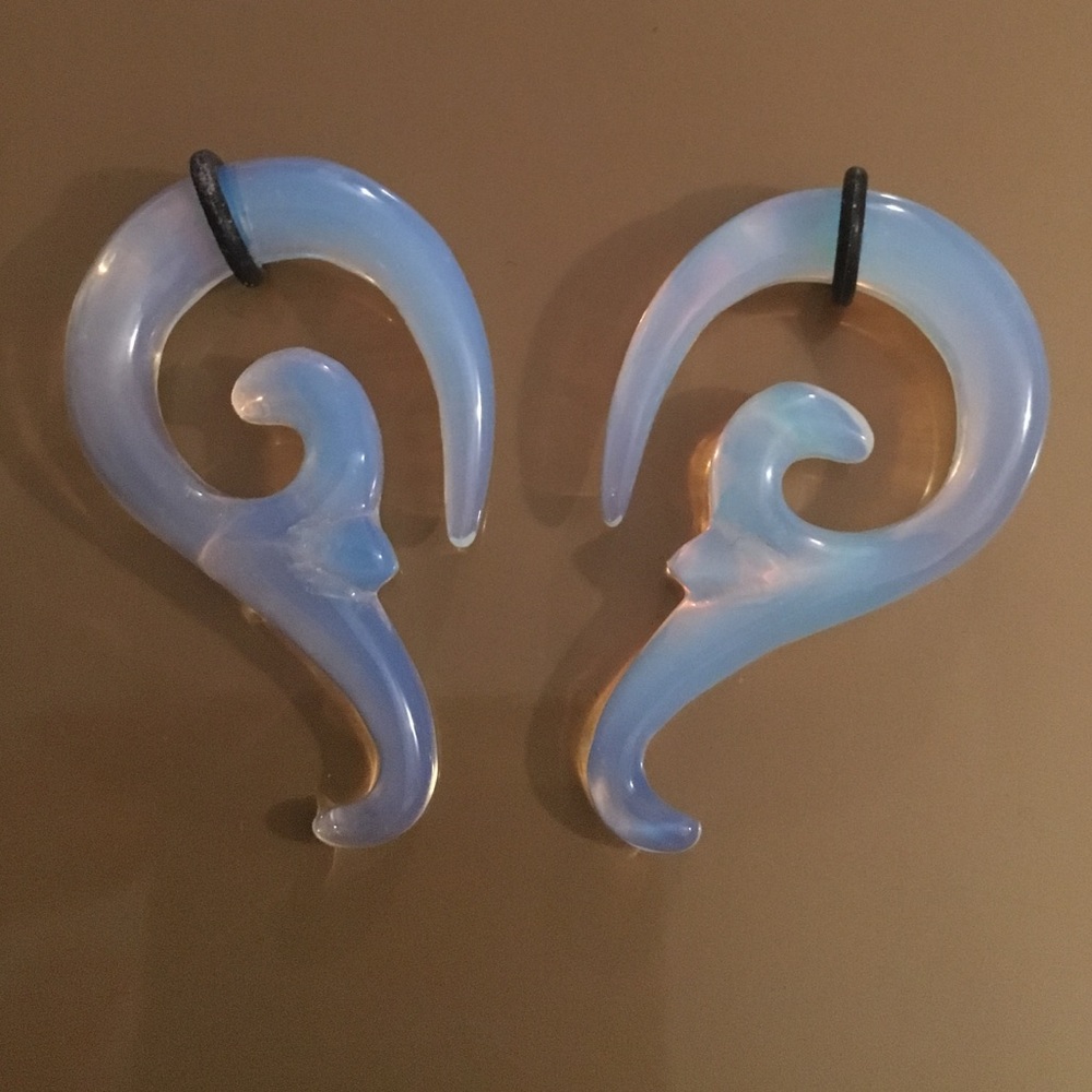 0 gauge Opalite Tiger Lily Hanging Earrings