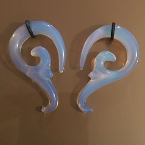 0 gauge Opalite Tiger Lily Hanging Earrings