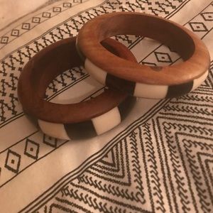 Anthropologie black, white and wood bangles