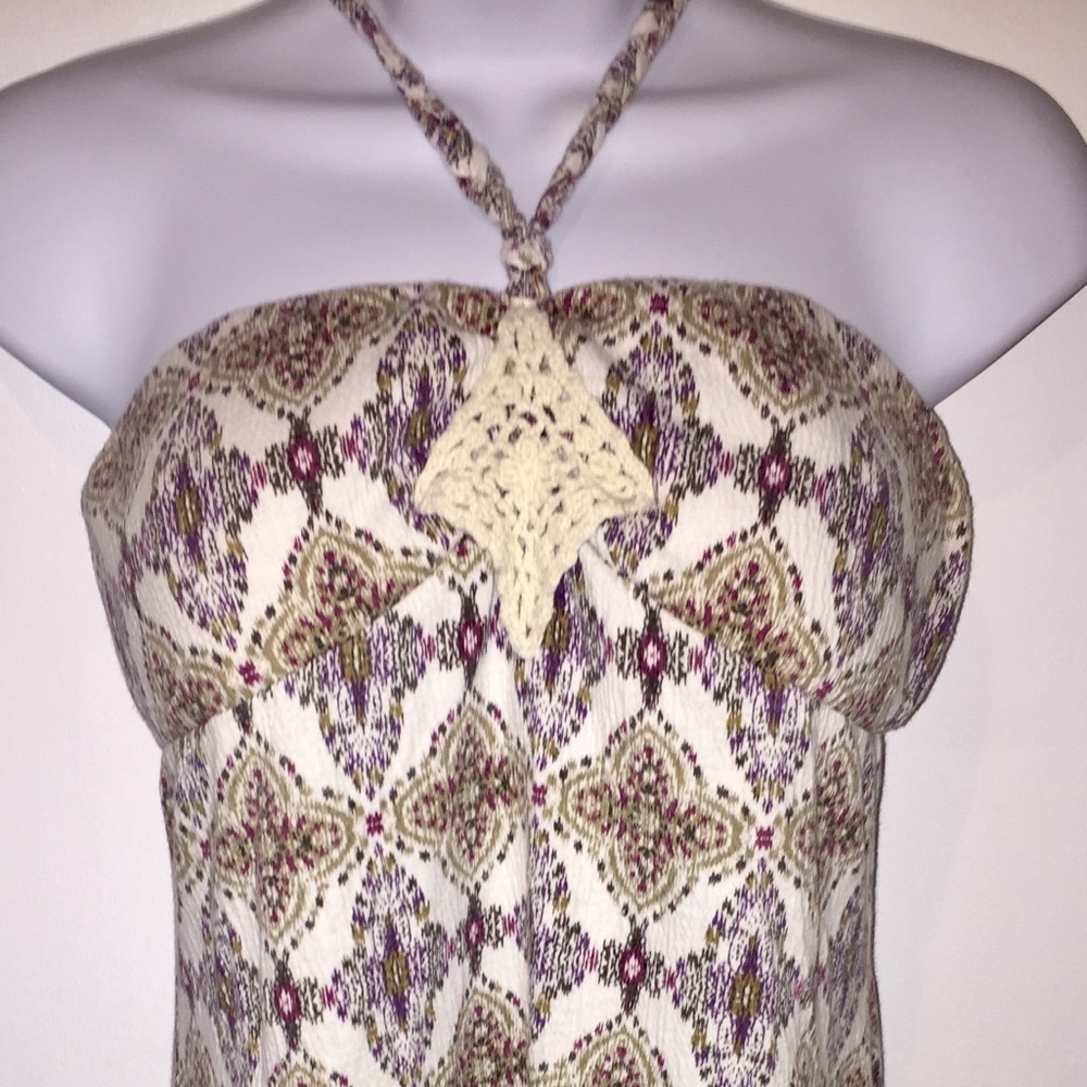 Boho halter gauze fabric top neutral color pattern