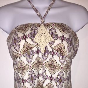 Boho halter gauze fabric top neutral color pattern