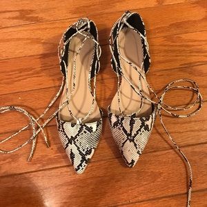 Asos snakeskin ankle wrap flats