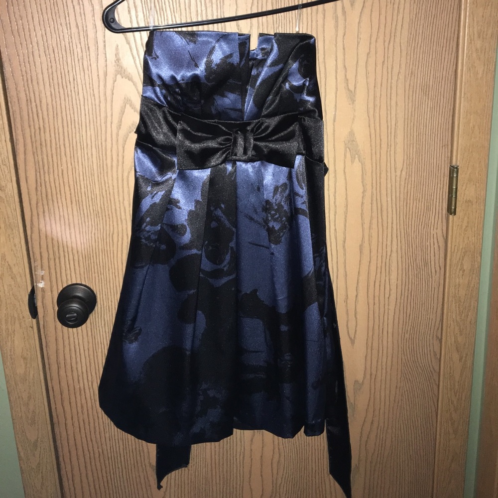Navy Blue and Black Above The Knee Strapless Dress