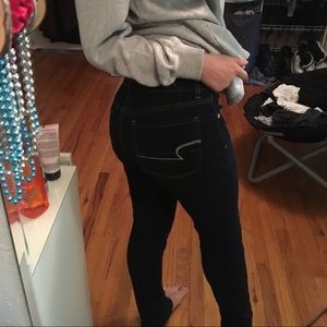 mid rise, dark wash American Eagle jeans
