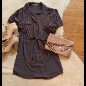 Army Green Shirt Dress with drawstring waist