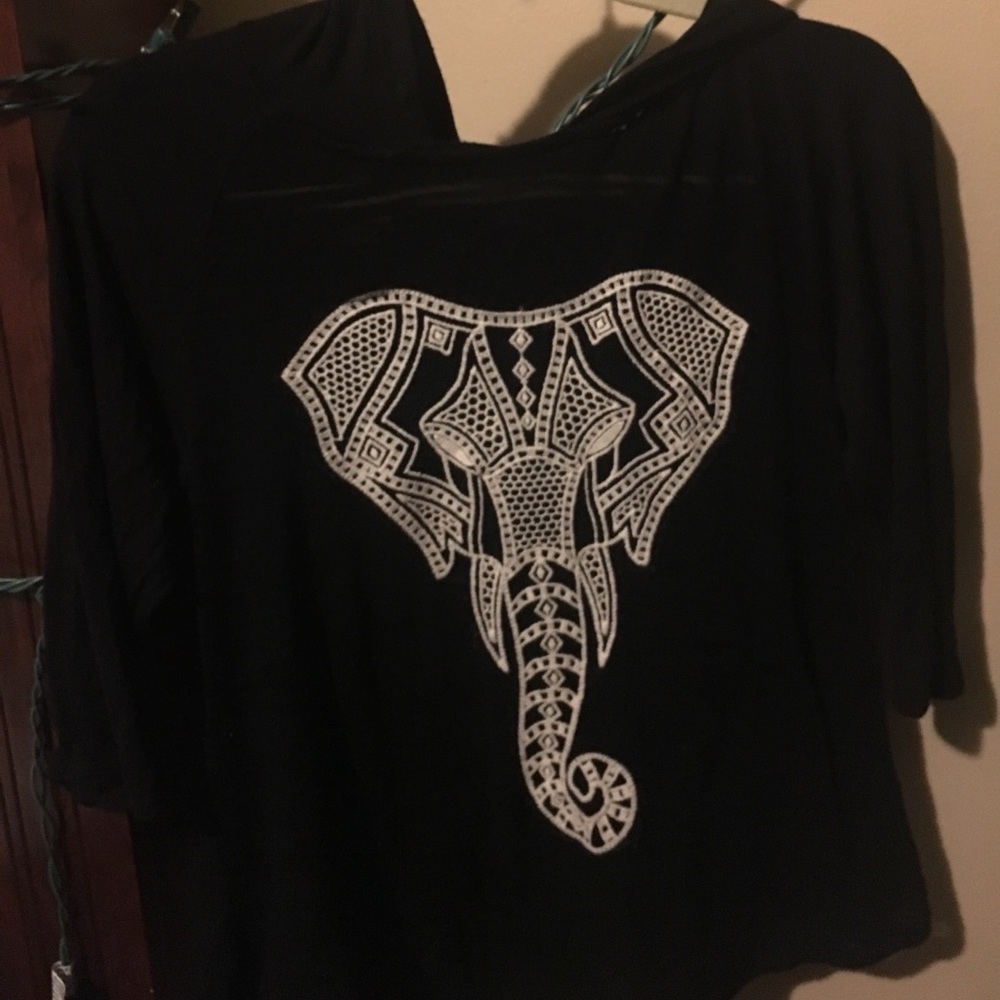 a black hoodie with elephant design