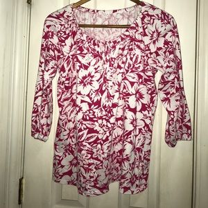 Pink and white scoop neck blouse