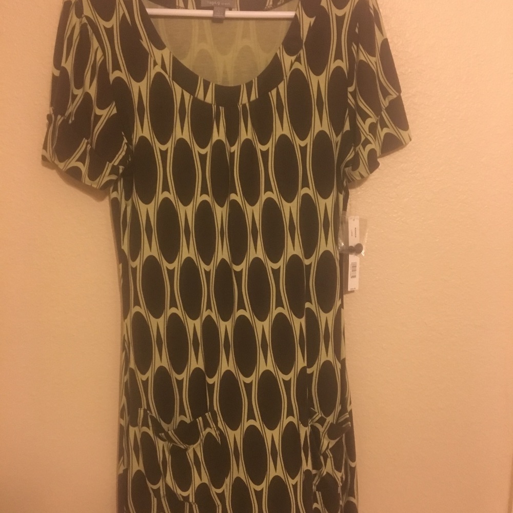 Apt 9. Brown & Lime Green Pocket Dress
