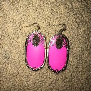 gold caged pink stone kendra earrings w/ drusy