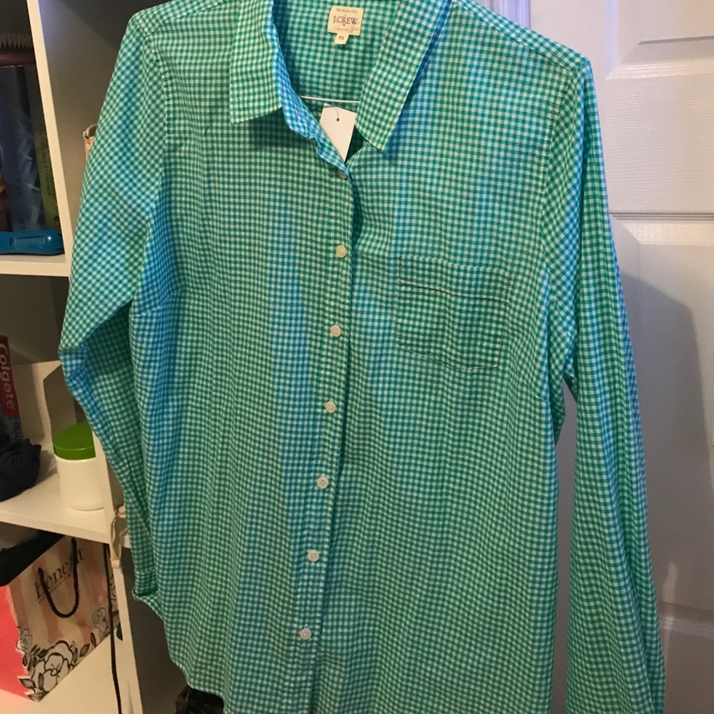 J.Crew Green Gingham Button Down