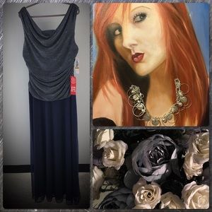 🎉SALE‼️R & M Richards Silver & Navy Blue Gown