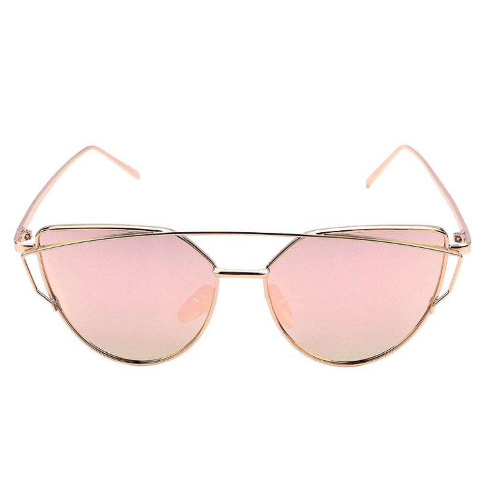 Cat Eye Mirrored Metal Frame Rose Gold Sunglasses