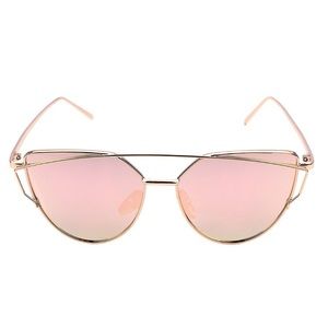 Cat Eye Mirrored Metal Frame Rose Gold Sunglasses