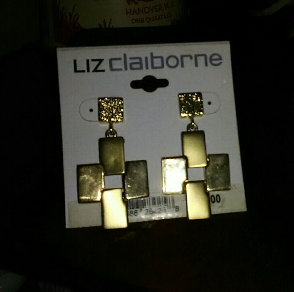 Gold Cross Hanging Squares Post Earrings