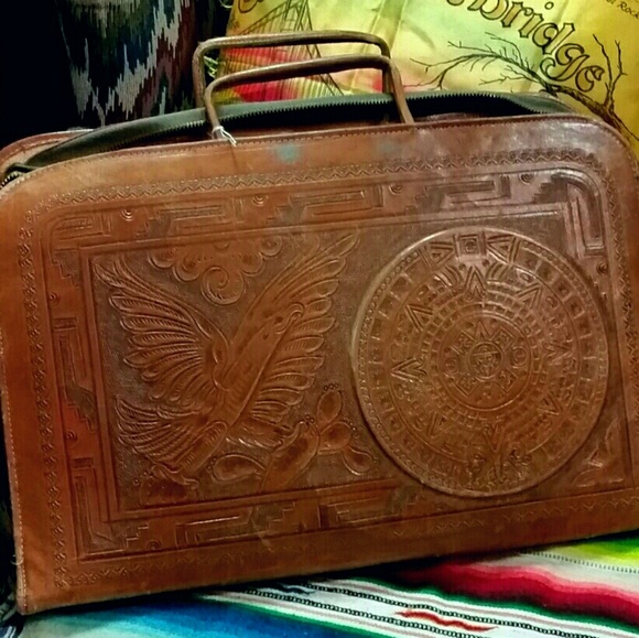 Vintage Handbags - Vintage Tooled Leather Laptop Briefcase Mexican