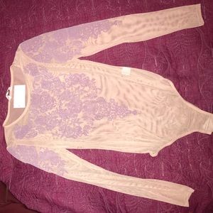 Nude mesh embroidered bodysuit