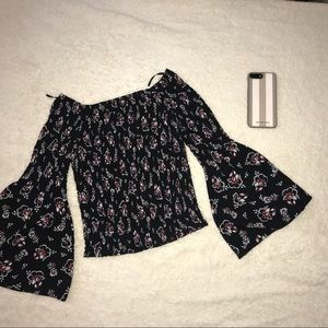 off the shoulder black floral top