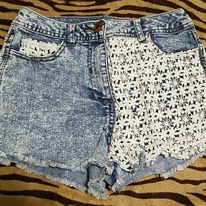 Half Floral High-Waisted Jean Shorts
