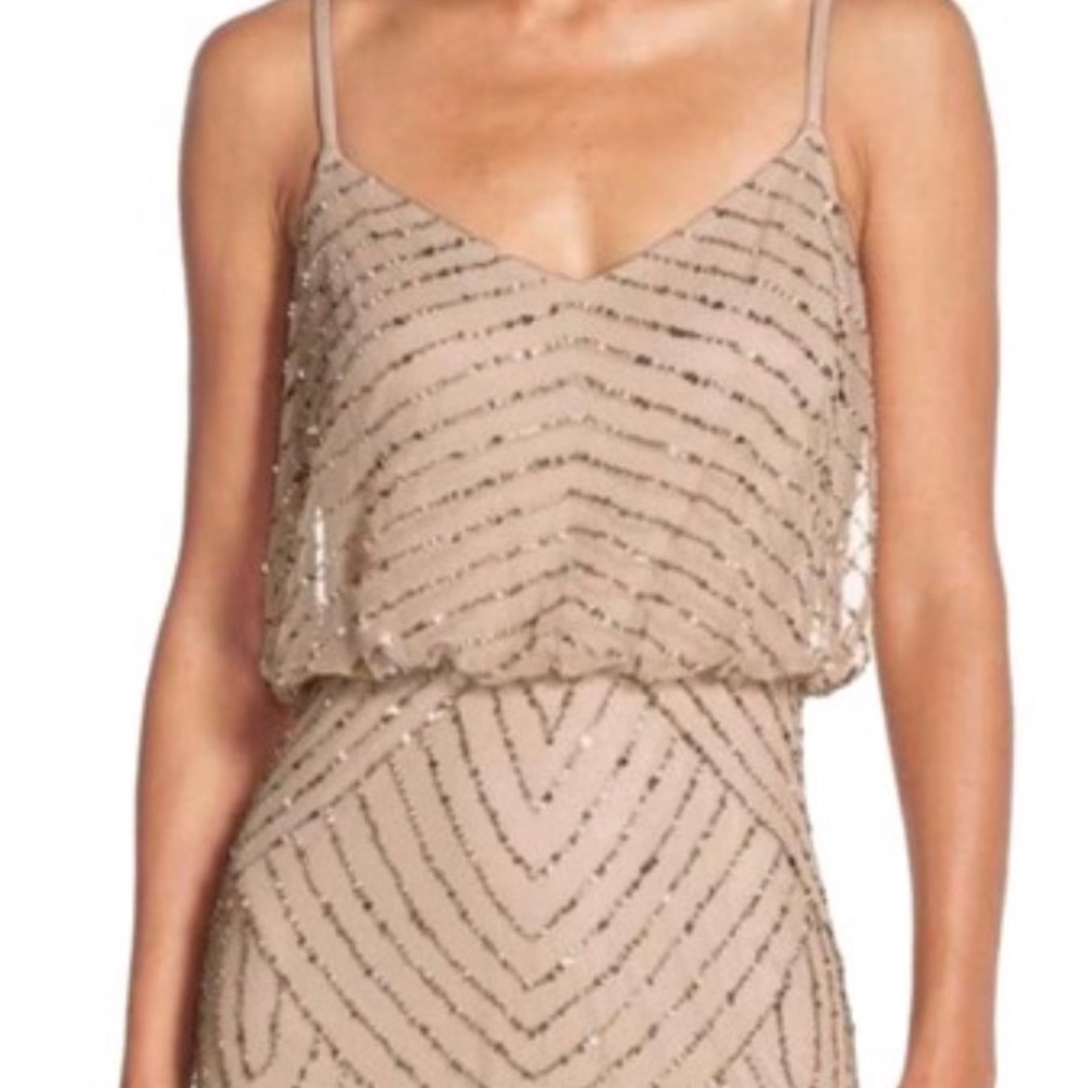 Adrianna Papell Art Deco Beaded Blouson Gown Dress