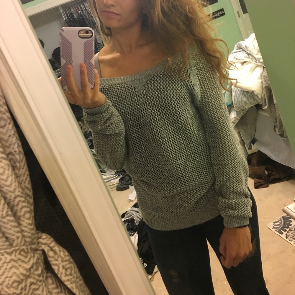 Glitery woven waffle sweater