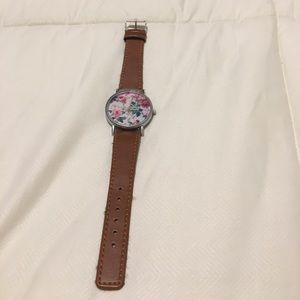 Brown Pleather Floral Patterned Watch