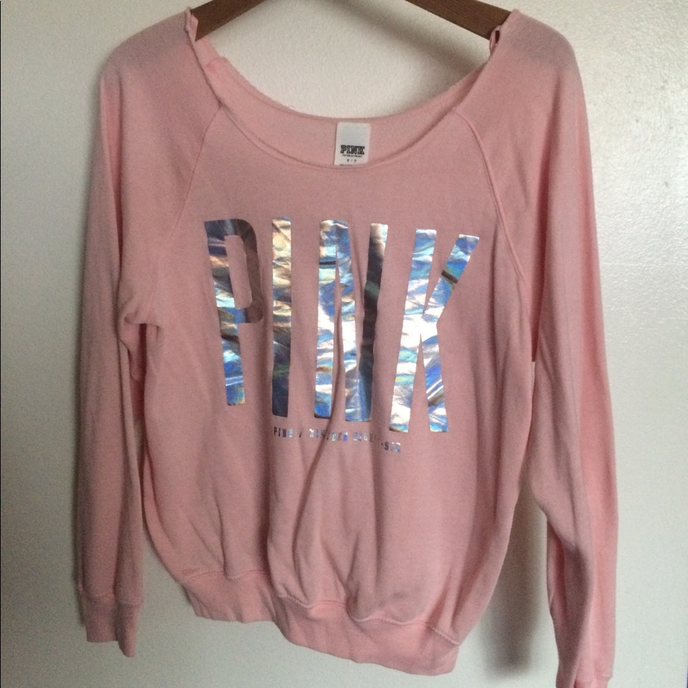 Pink sweater with holographic letters