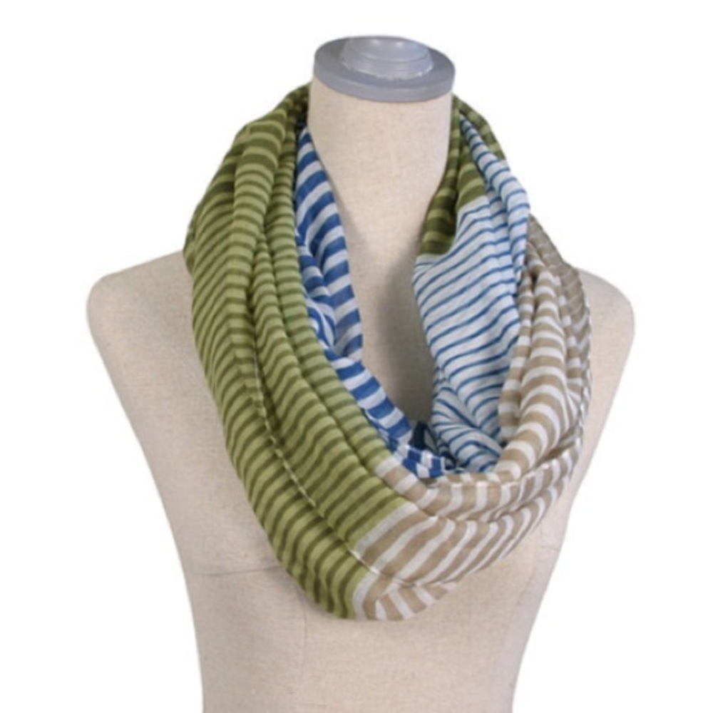 Stripe Infiniti Scarf / Blue, Green,Tan