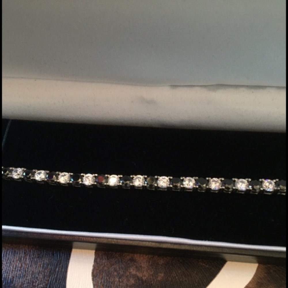 Cubic Zirconia and Black Onyx Tennis Bracelet