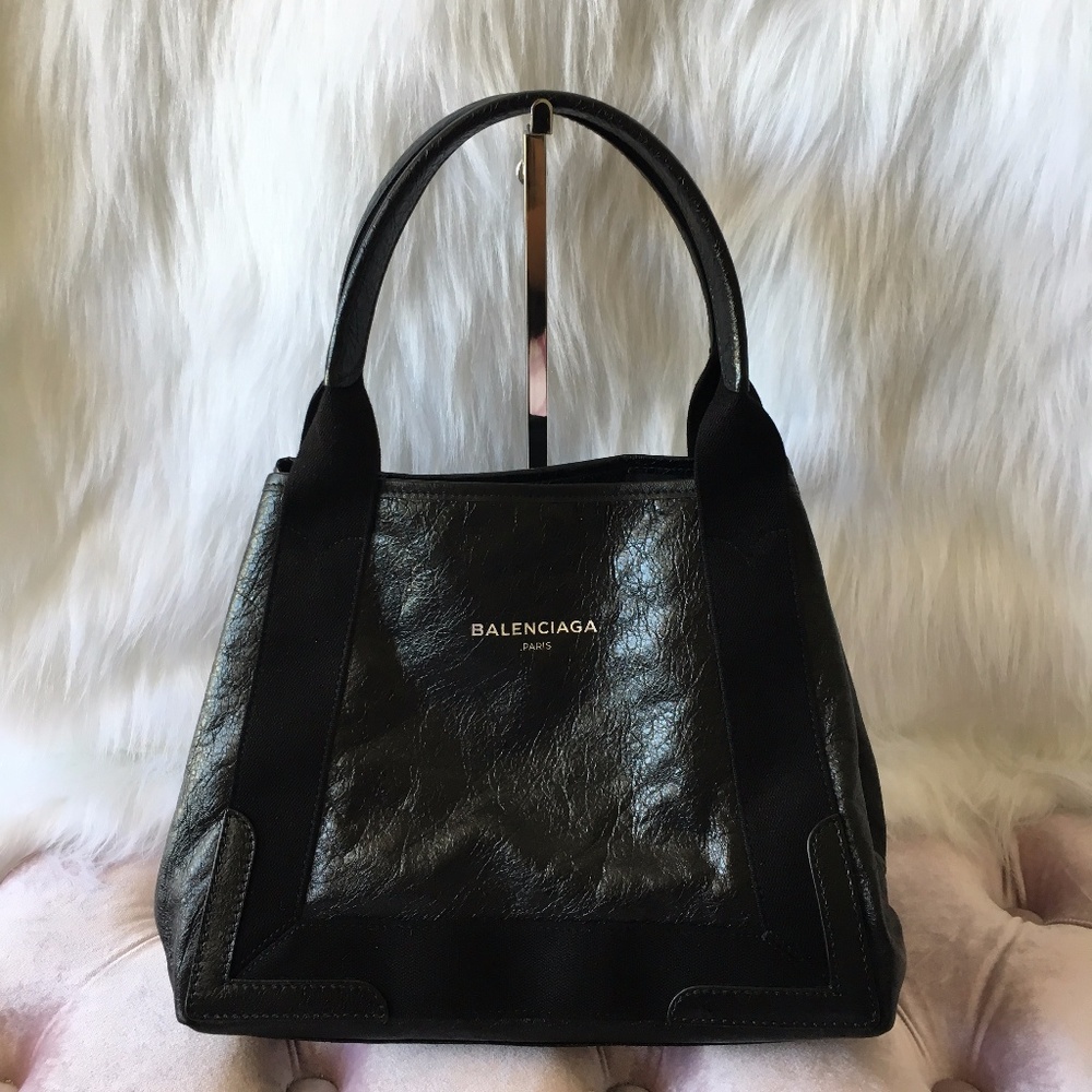 SOLD!! BALENCIAGA Navy Cabas Leather Tote