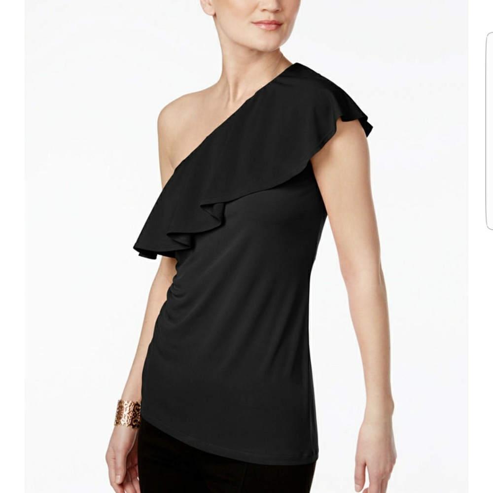 INC  Ruffled One Shoulder Top black OR red xxl