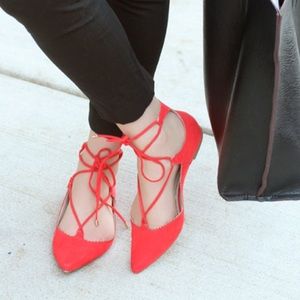Top shop red ghillie lace flats