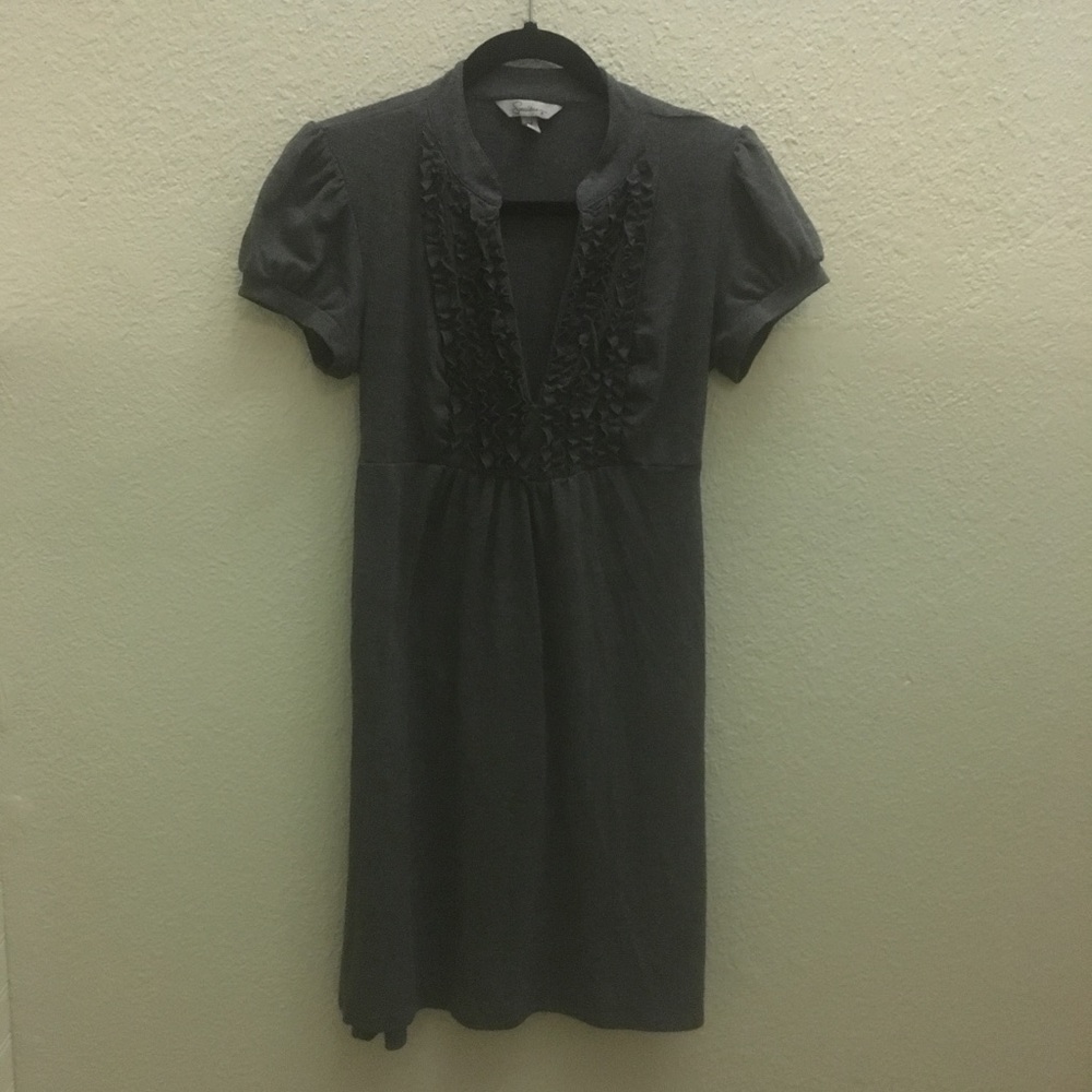 Grey ruffle neckline dress