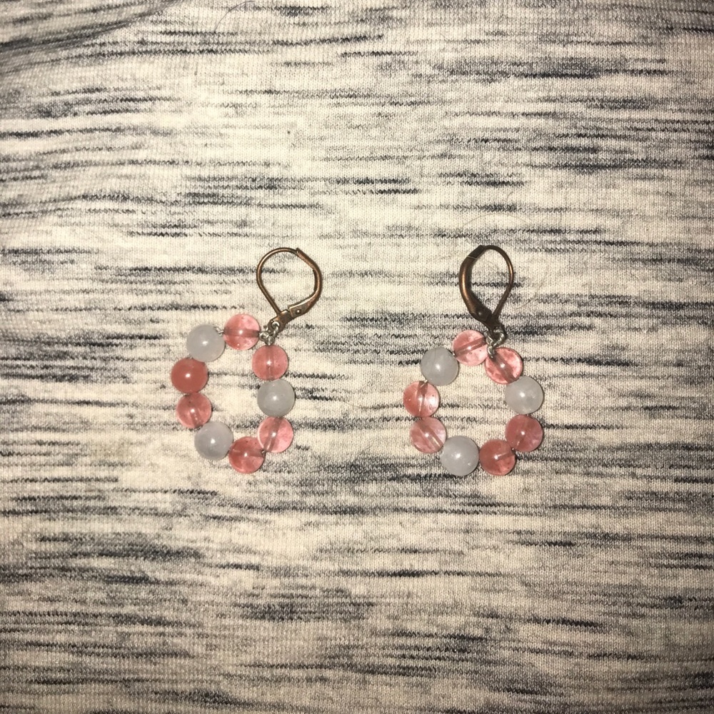 Handmade pink and white earrings