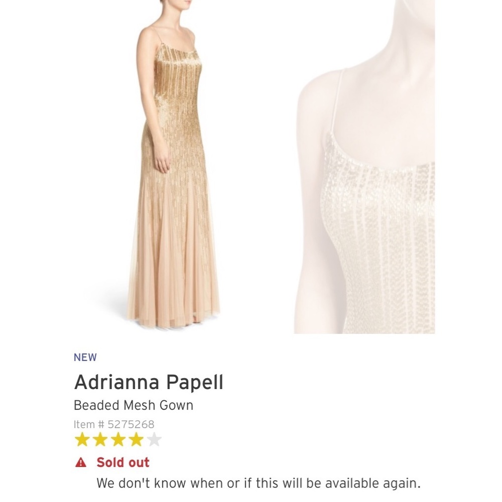 Like New! Adriana Papell Beaded Gold Dress