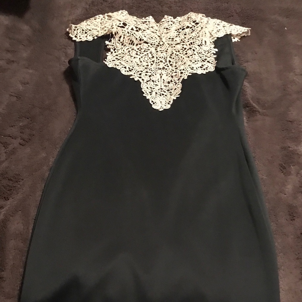 A'gaci high neck lace detail halter dress.