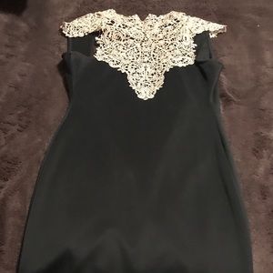 A'gaci high neck lace detail halter dress.