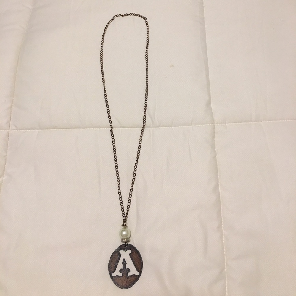 "A" Rustic Necklace w/ Pearl