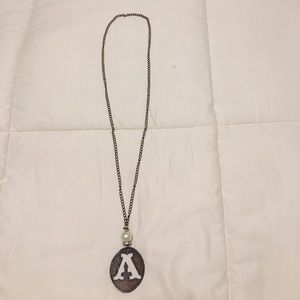 "A" Rustic Necklace w/ Pearl